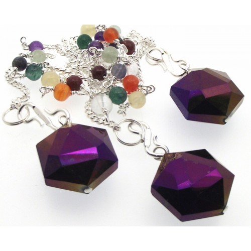 Purple Aura Crystal Hexagon Chakra Pendulum